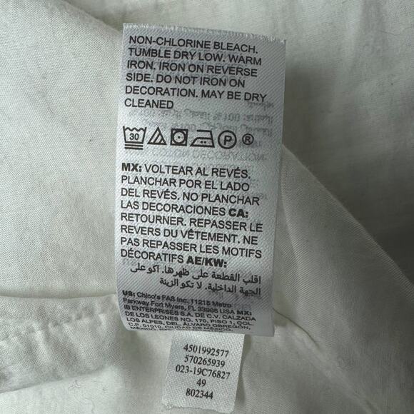 CHICOS Size 3 16/18 Cotton White Beads Sequins Embroidered Open Quilt Jacket - Picture 11 of 11